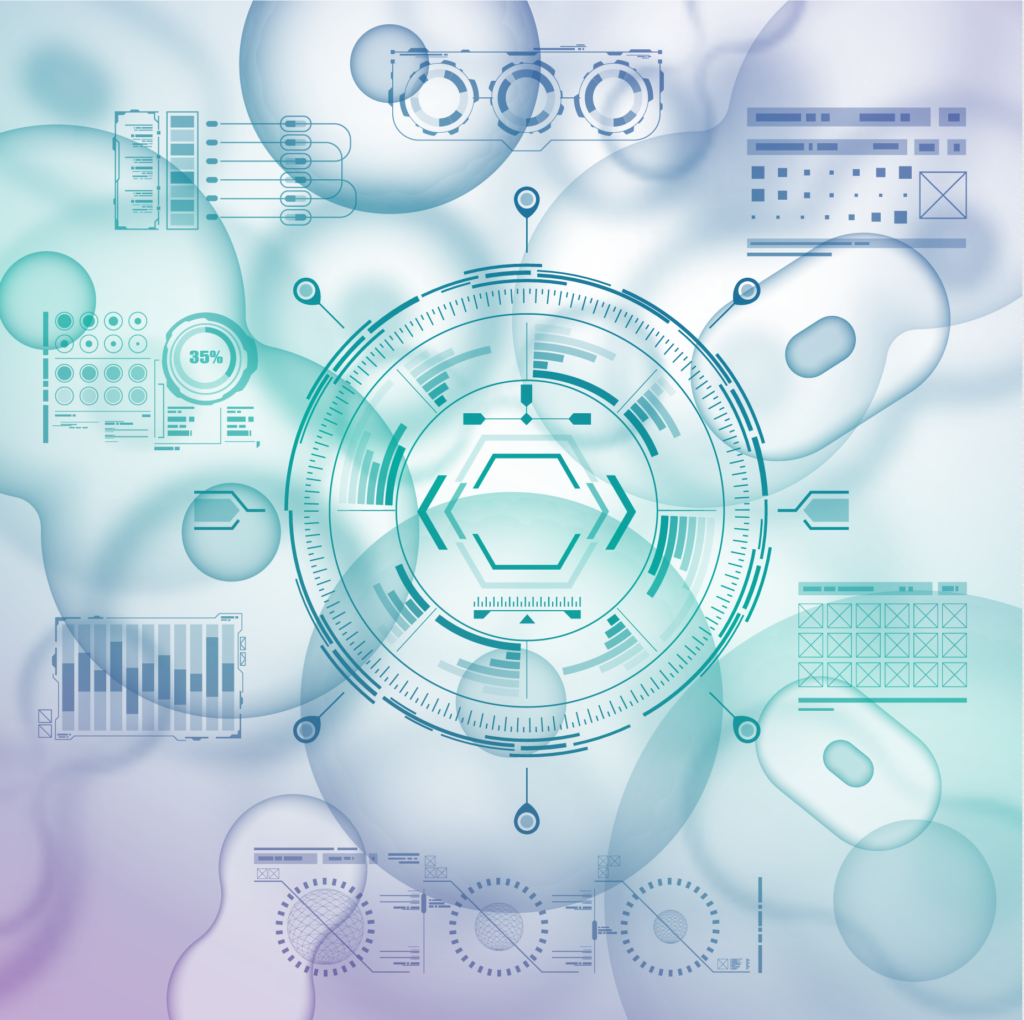 Cell background with futuristic interface elements vector image.